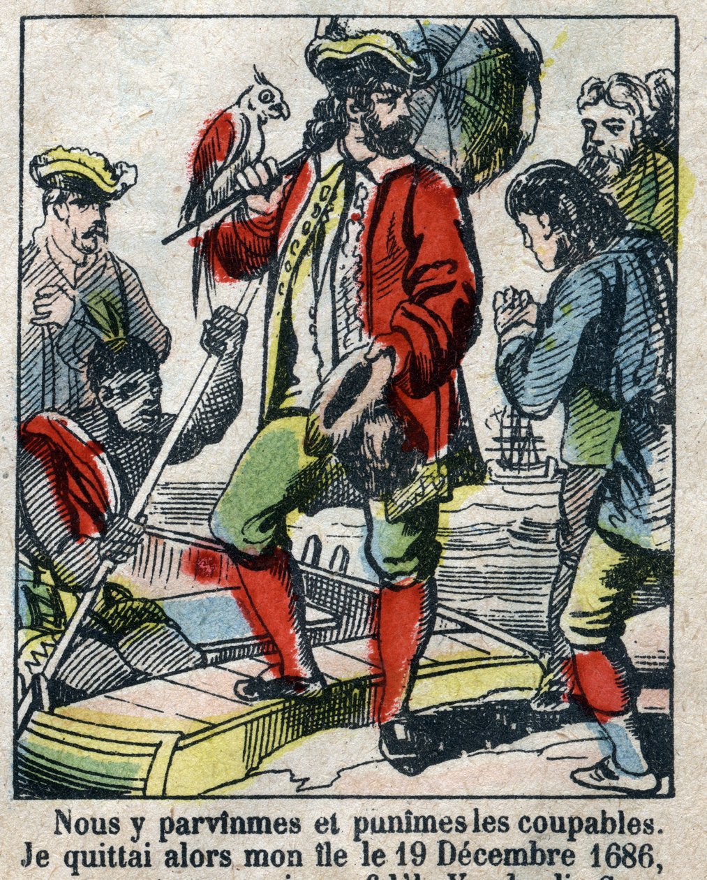 Illustrasjon For boken til Daniel Defoe (De foe) "" Robinson Crusoe"". Epinal avbildning fra slutten av 1800-tallet. av French School