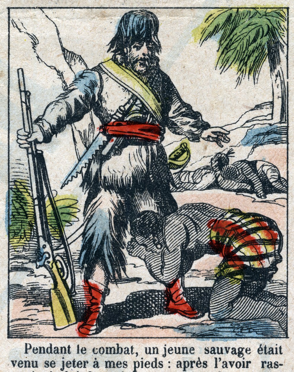 Illustration For the Book of Daniel Defoe (De foe) “” Robinson Crusoe””. Epinal imaging from the end of the 19th century. av French School