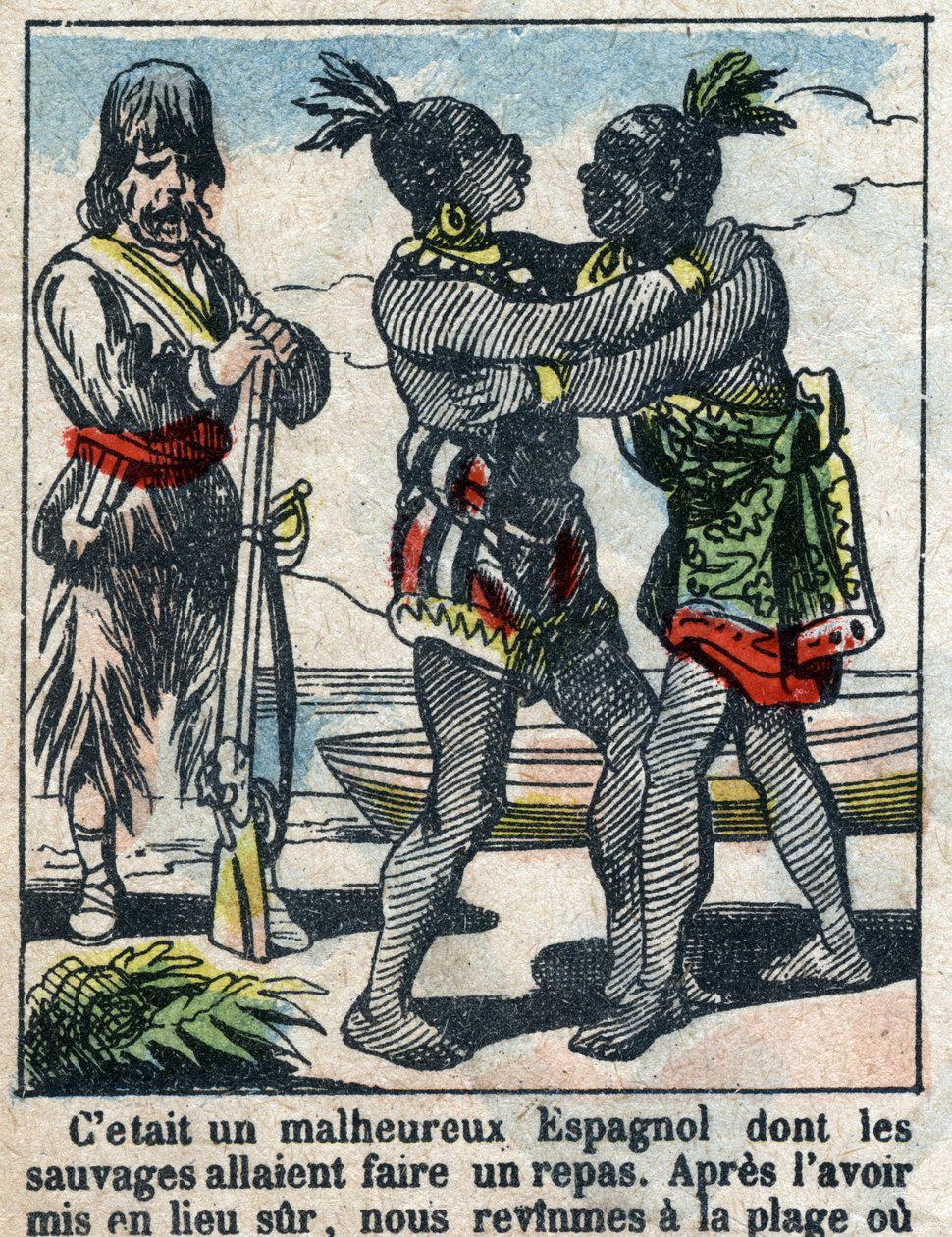Illustration For the Book of Daniel Defoe (De foe) “” Robinson Crusoe””. Epinal imaging from the end of the 19th century. av French School