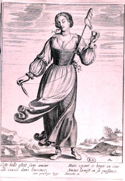 Illustrasjon som viser en gjeterinne (gravering) (s/hvitt foto) av French School