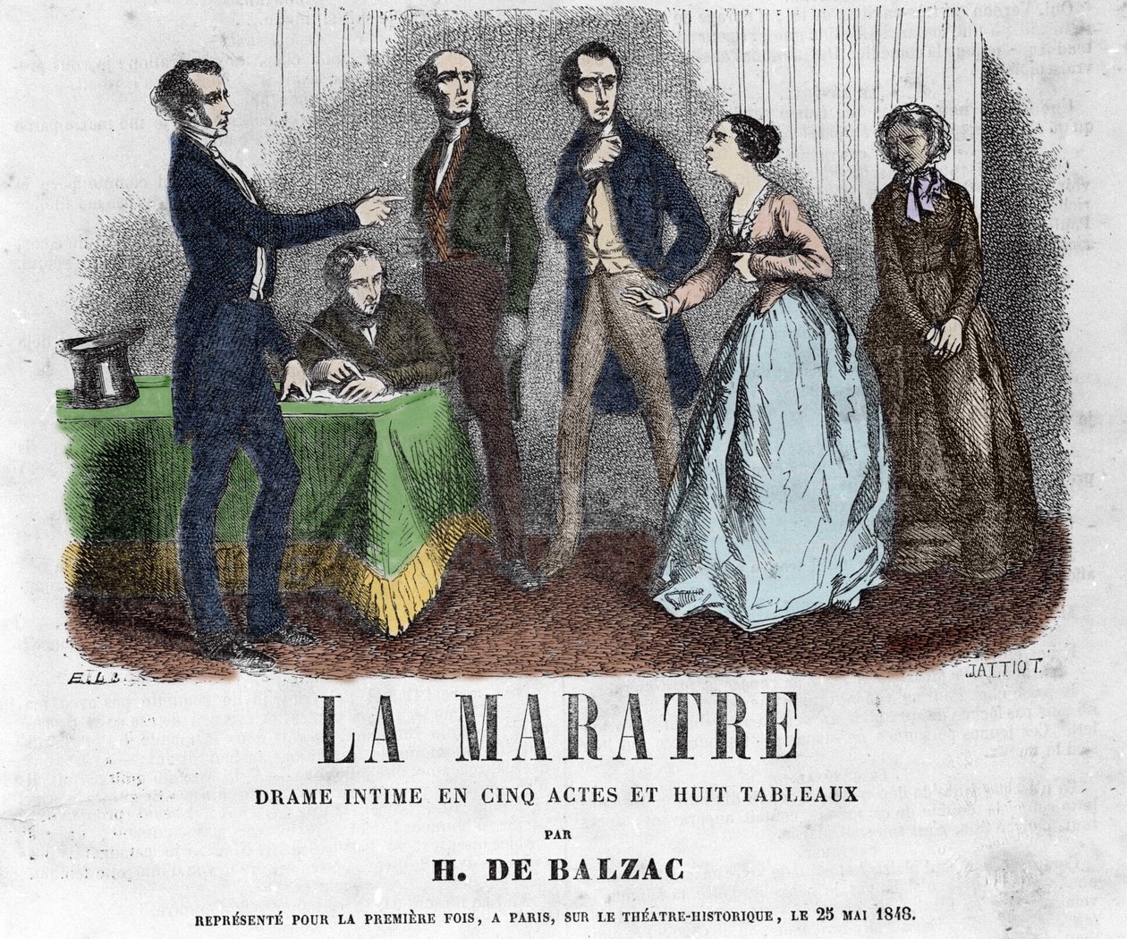 Illustrasjon for "" La Maratre"", et drama i fem akter og åtte malerier skrevet av Honore de Balzac. av French School