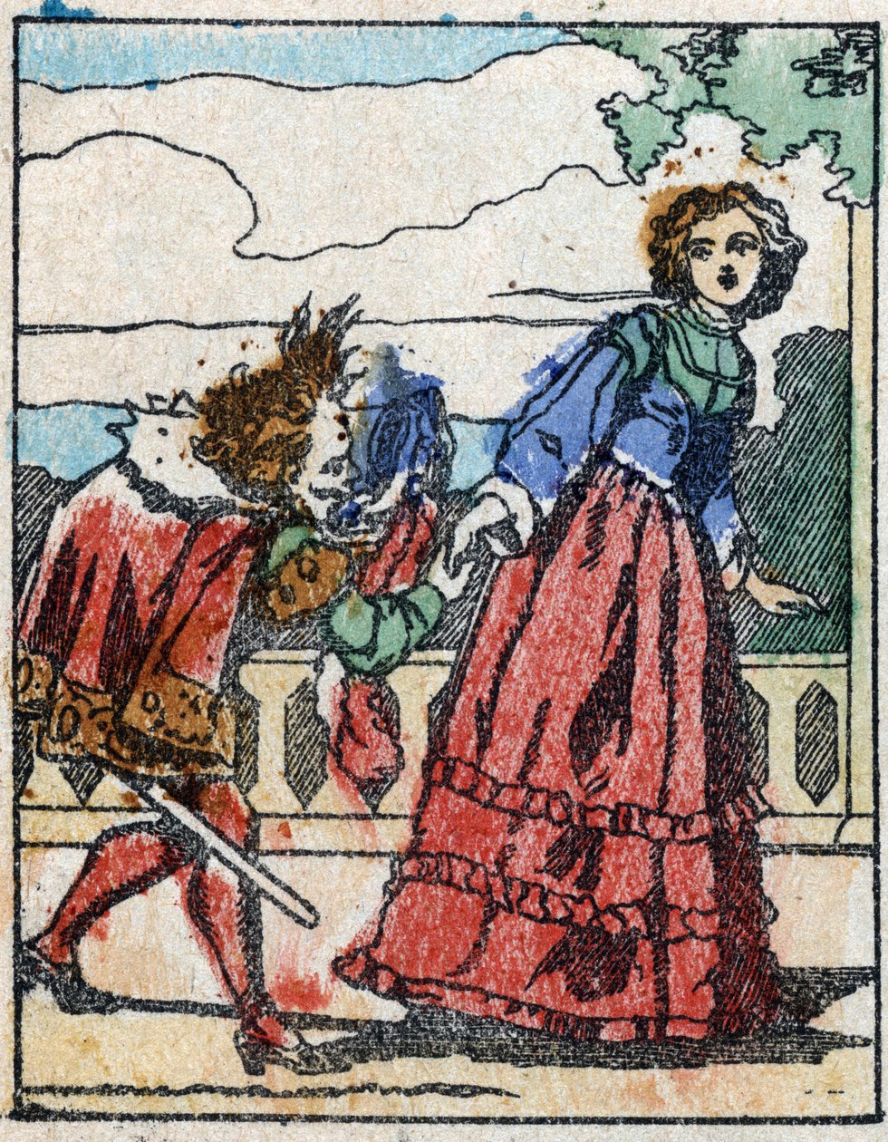 Illustrasjon for "" Riquet a la houppe"", fortelling av Charles Perrault (1628-1703), fransk forfatter. Tregravering av Imaging Pellerin - Epinal, sd. Sent på 1800-tallet. av French School