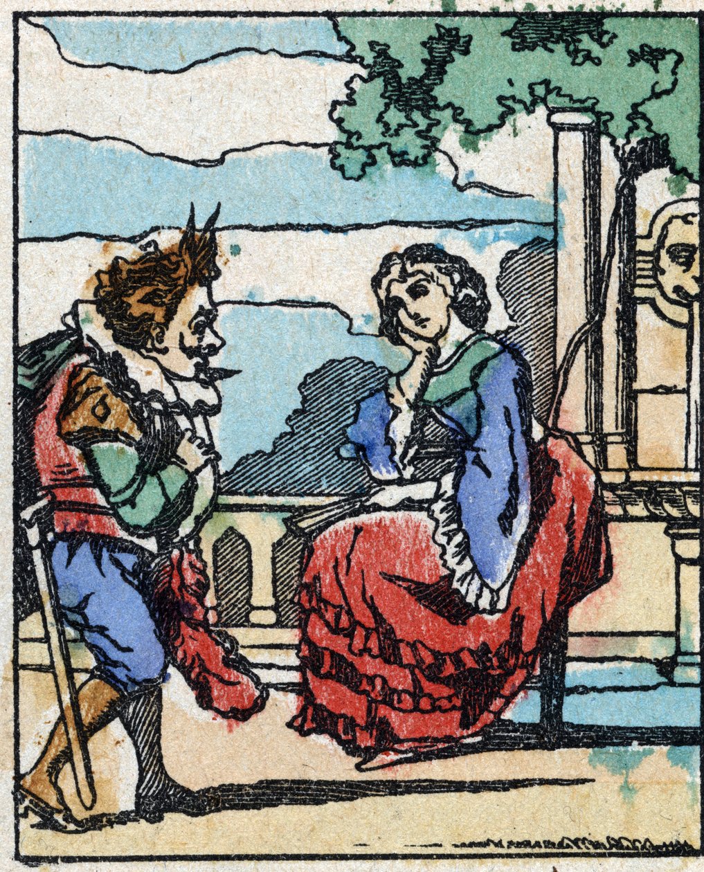 Illustrasjon for "" Riquet a la houppe"", fortelling av Charles Perrault (1628-1703), fransk forfatter. Tregravering av Imaging Pellerin - Epinal, sd. Sent på 1800-tallet. av French School