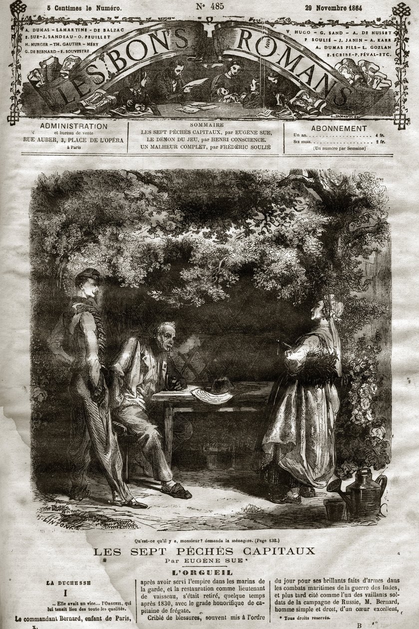 Illustrasjon for romanen av Eugene Sue "The Seven Capitals"" dukket opp i "The Bons Romans"" av 29.11.1864 av French School