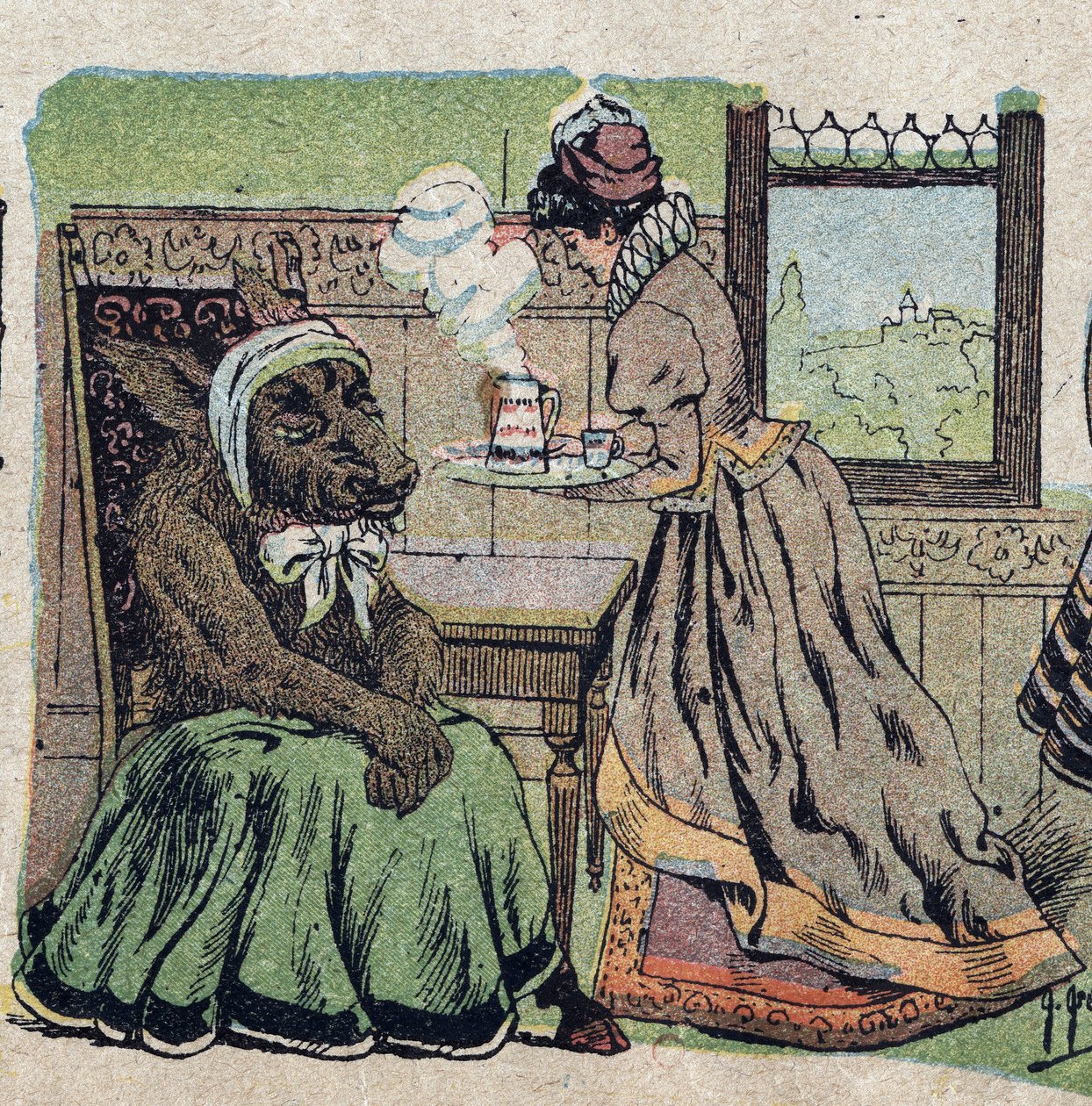 Illustrasjon til eventyret "Skjønnheten og beten"": hun måtte gi henne omsorg i lange uker. Gravering av Quinn-bilder, rundt 1890. av French School