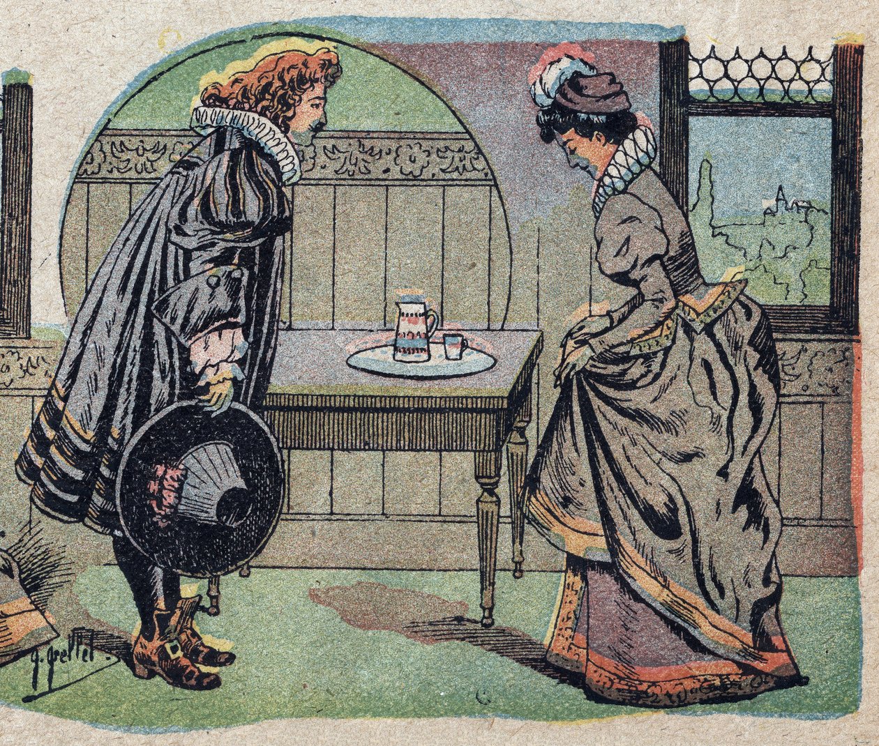 Illustrasjon for historien "Skjønnheten og beten"": beten ble en vakrere prins. Gravering av Quinn-bilder, rundt 1890. av French School