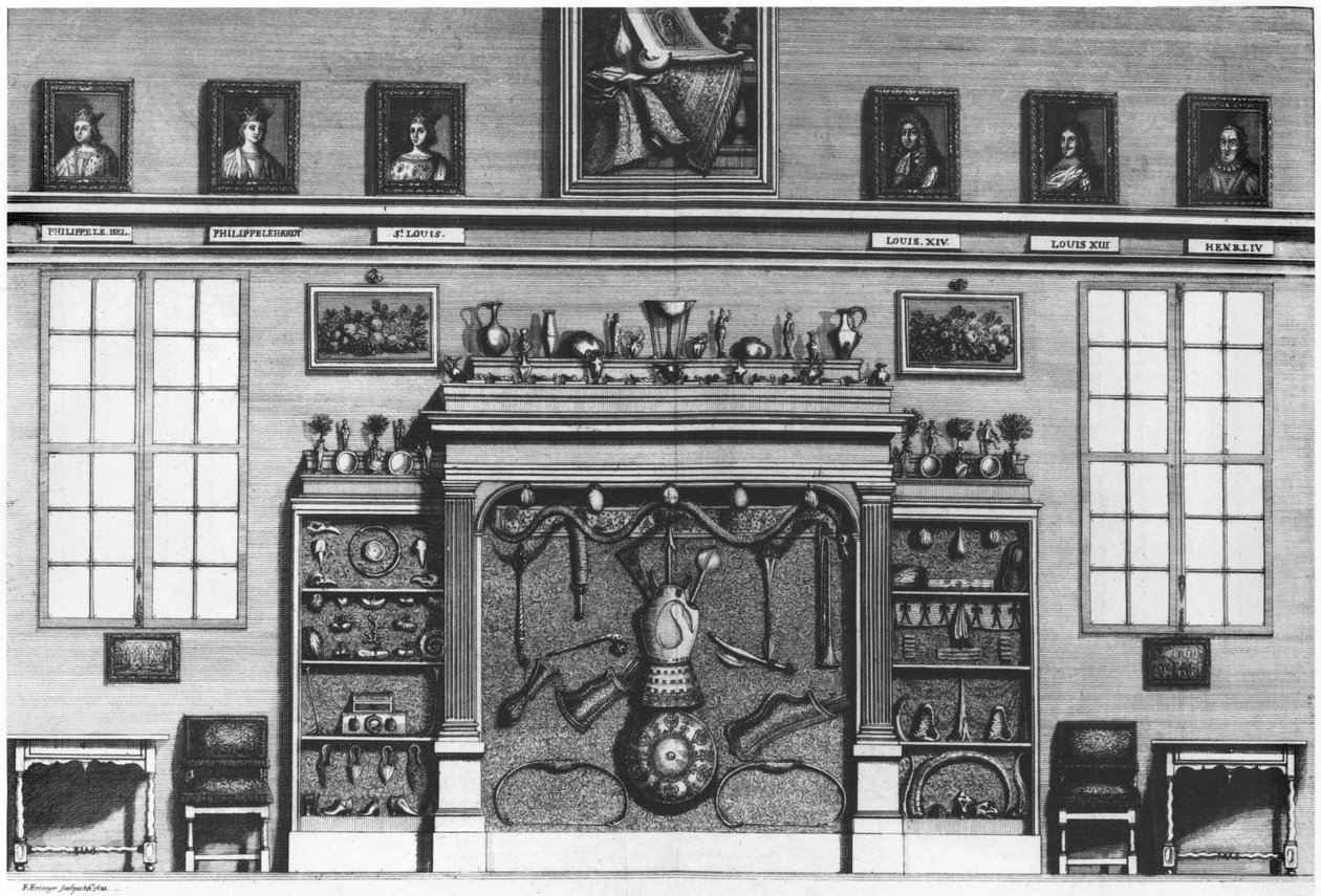 Illustrasjon fra Cabinet de la Bibliotheque Sainte-Genevieve av pastor Pere Claude Du Molinet (1620-87) 1692 av French School