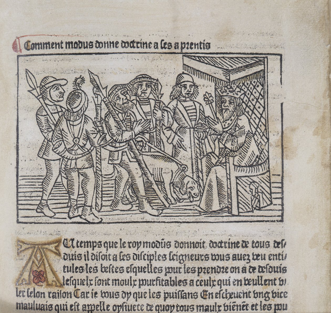 Illustrasjon fra Le Livre du Roy Modus et de la Reine Racio av Henri Ferrieres, 1486 (tresnitt og boktrykk) av French School