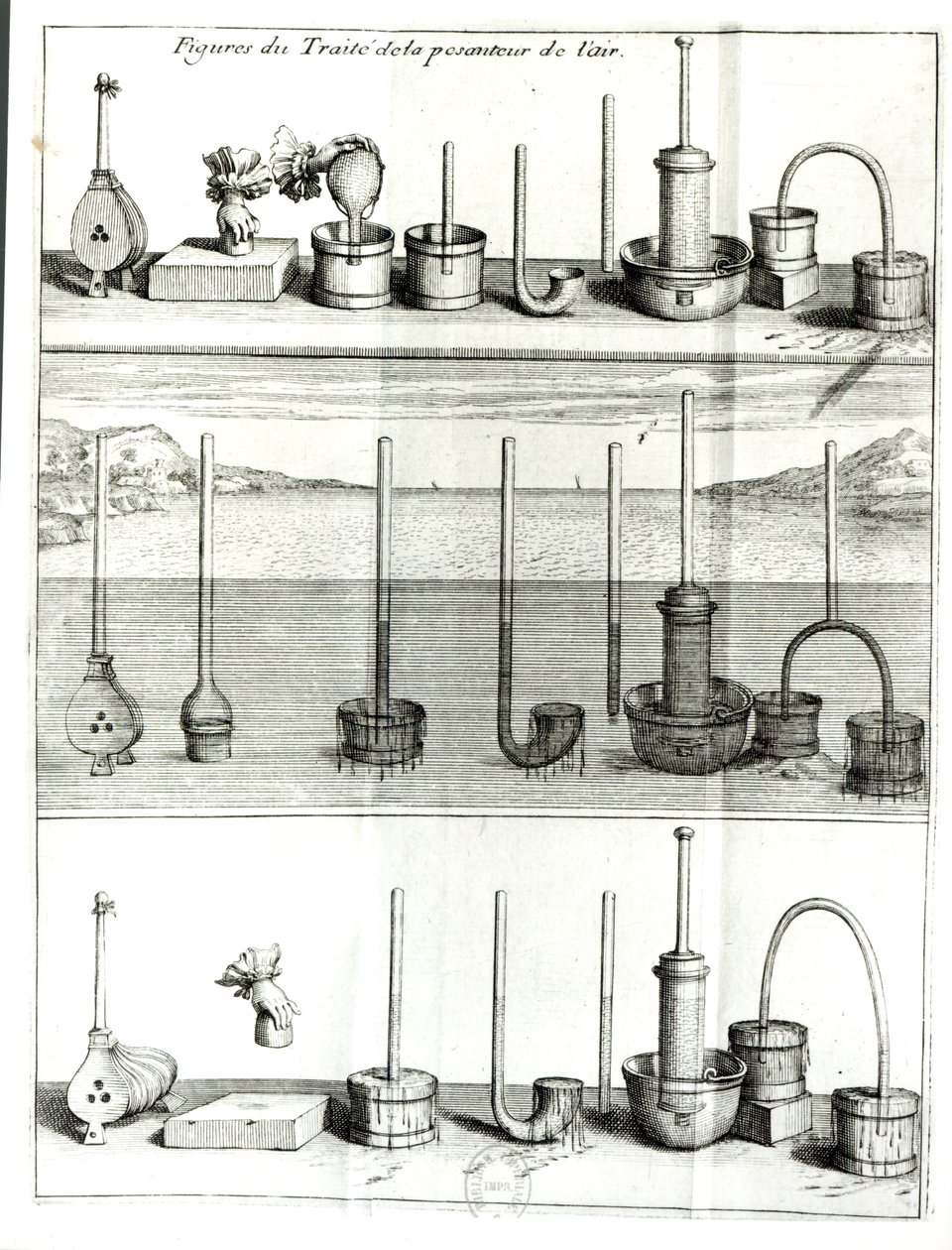 Illustrasjon fra Treatise on the Gravity of Air av Blaise Pascal (1623-62) etter 1663 av French School