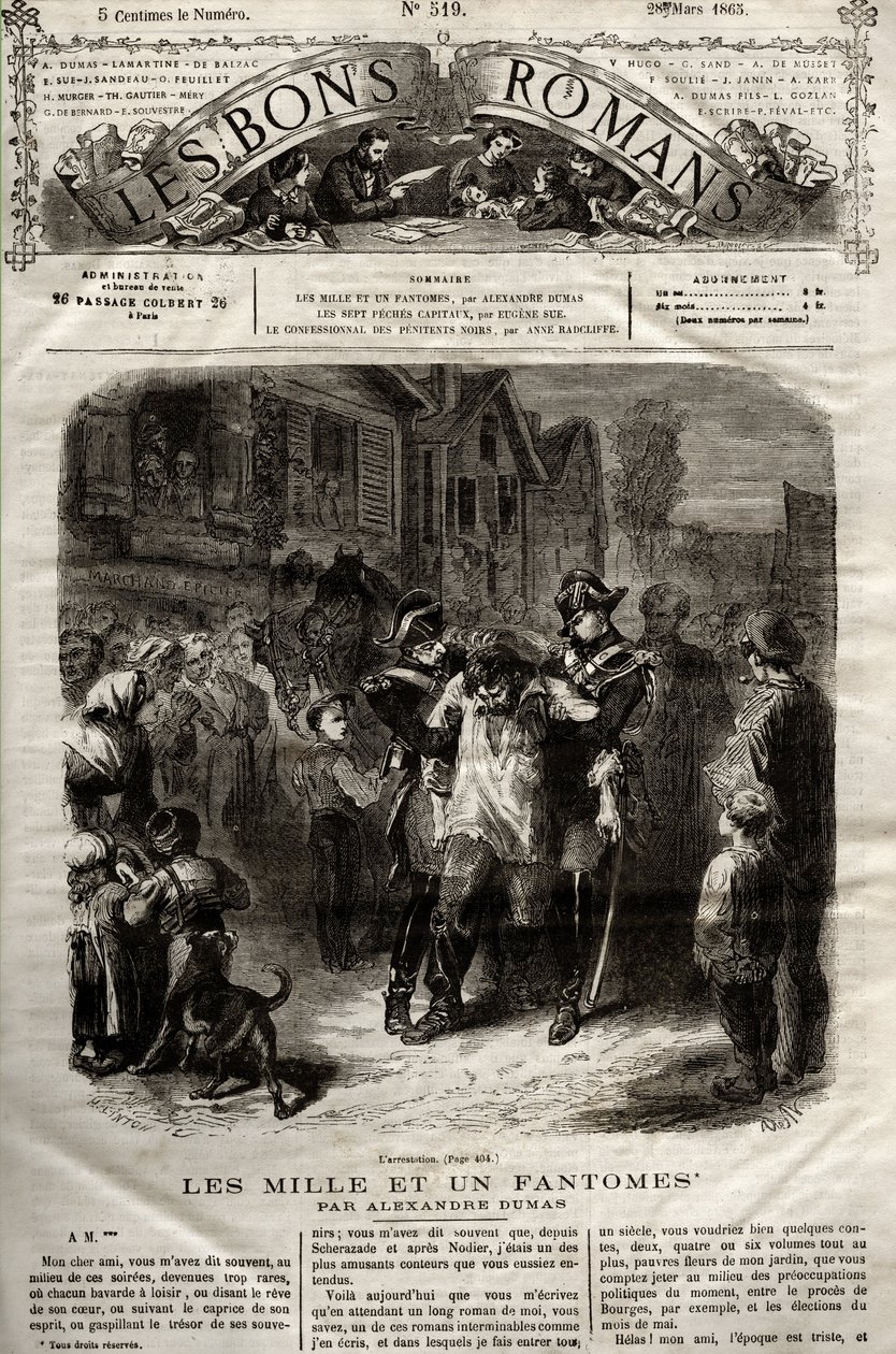 Illustration from the “” The Thousand Un Fantomes”” novel by Alexandre Dumas pere appeared in “” The Bons Romans”” of 28/03/1865 av French School