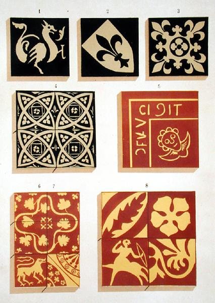Illustrasjon av keramiske mønstre fra 1200-tallet fra en dekorasjonskildebok (fargelitho) av French School