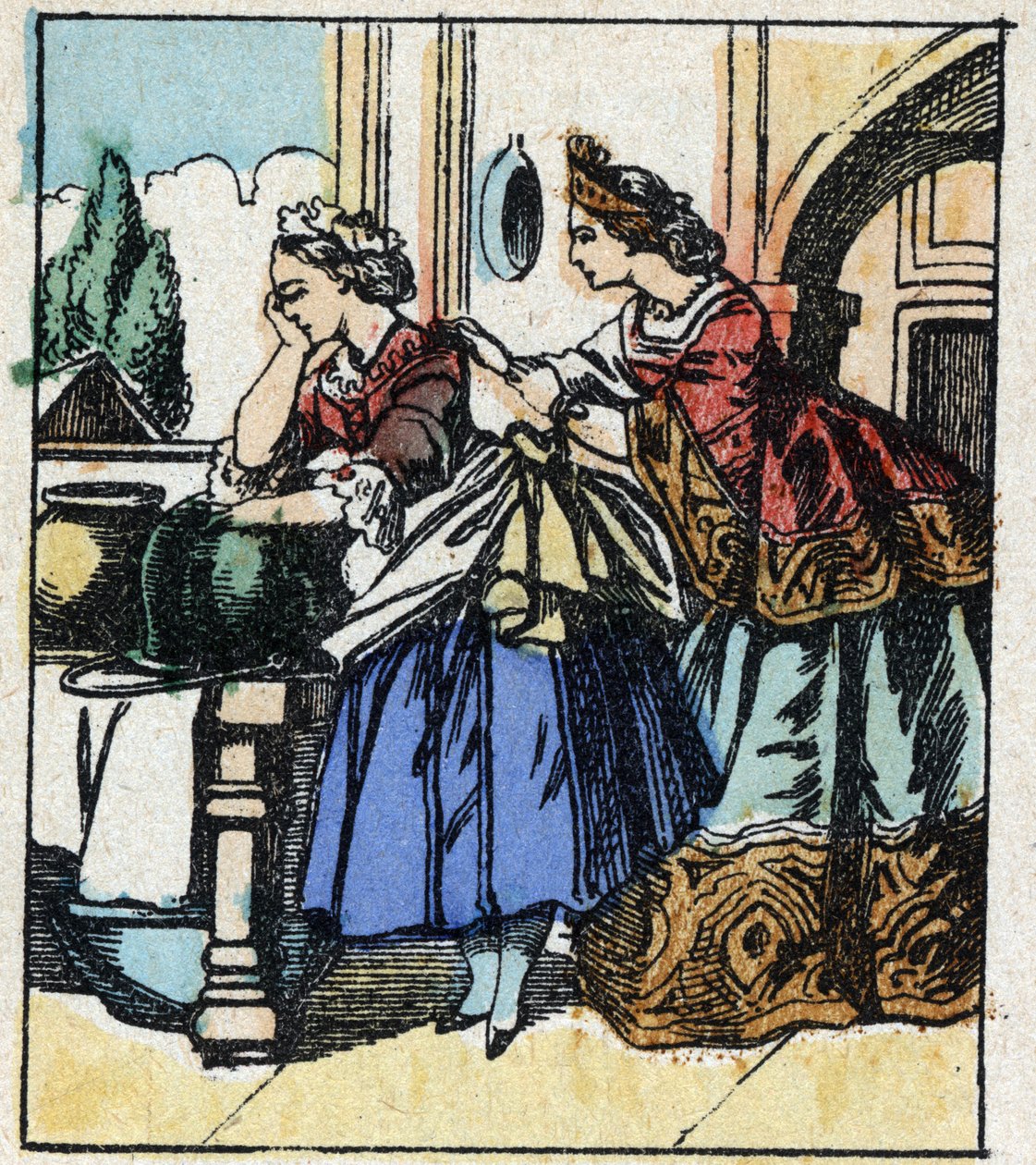 Illustrasjon av Charles Perraults fortelling "Askepott eller den lille glasstøffelen". Tregravering av Imaging Pellerin - Epinal, sd. Sent på 1800-tallet. av French School