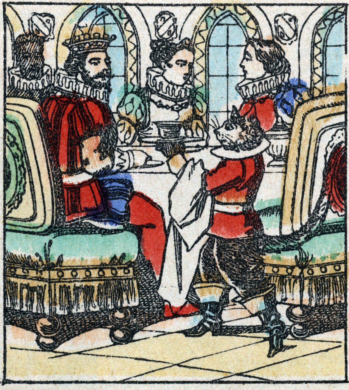 Illustrasjon av Charles Perraults fortelling "The Cat Botte". Tregravering av Imaging Pellerin - Epinal, sd. Sent på 1800-tallet. av French School
