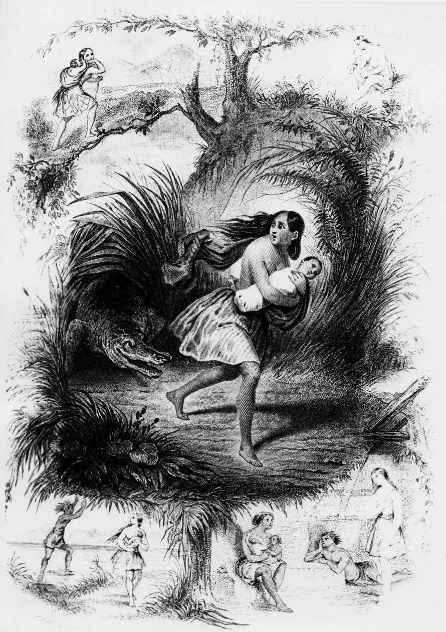 Illustration of novel "Les Natchez" by Francois Rene de Chateaubriand av French School