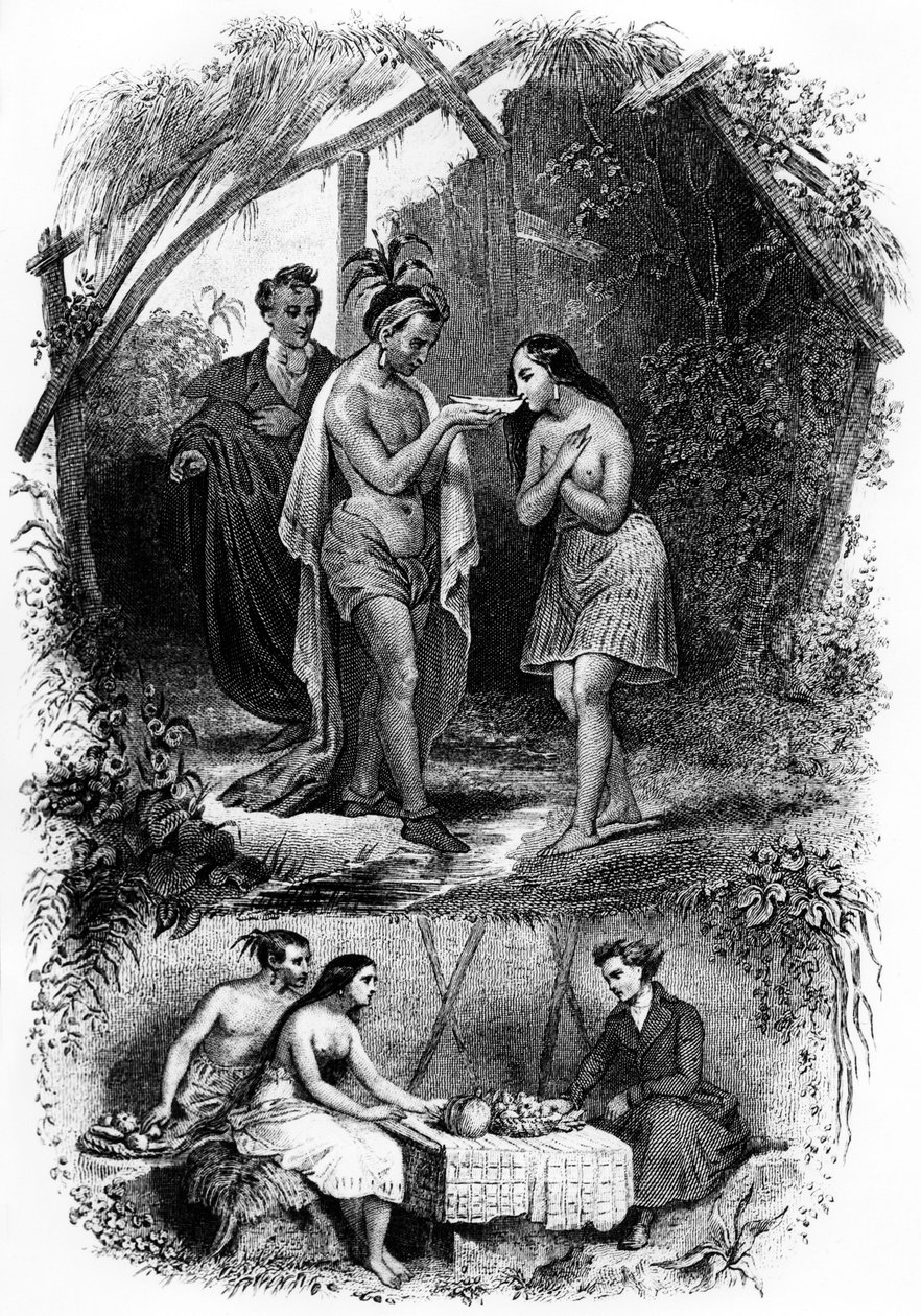 Illustrasjon av romanen "Les Natchez" av Francois Rene de Chateaubriand av French School
