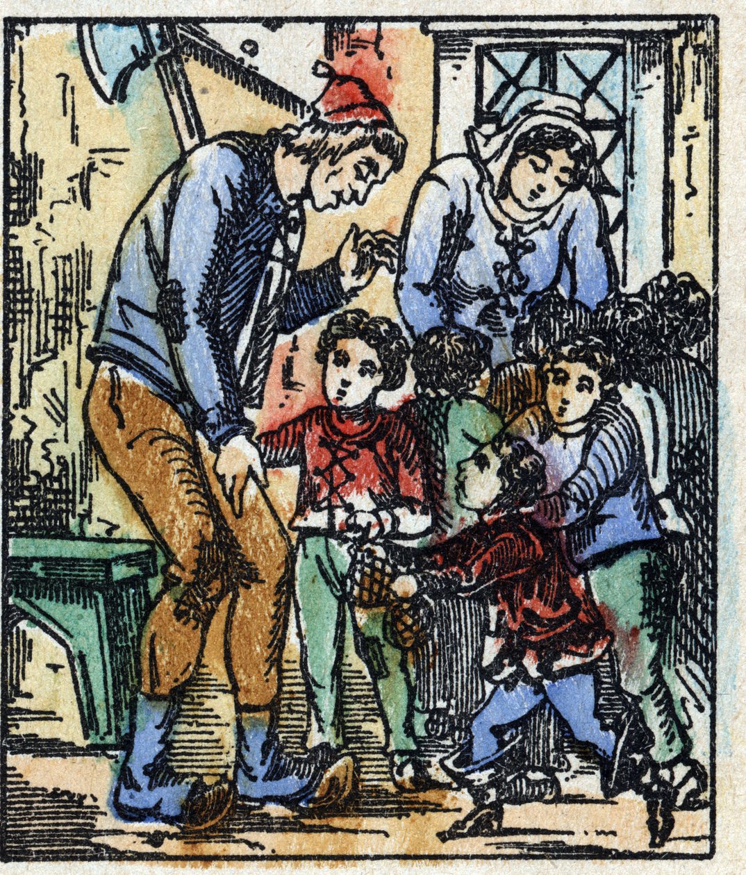 Illustrasjon av "" Le petit poucet ""-historien av Charles Perrault. Tregravering av Imaging Pellerin - Epinal, sd. Sent på 1800-tallet. av French School