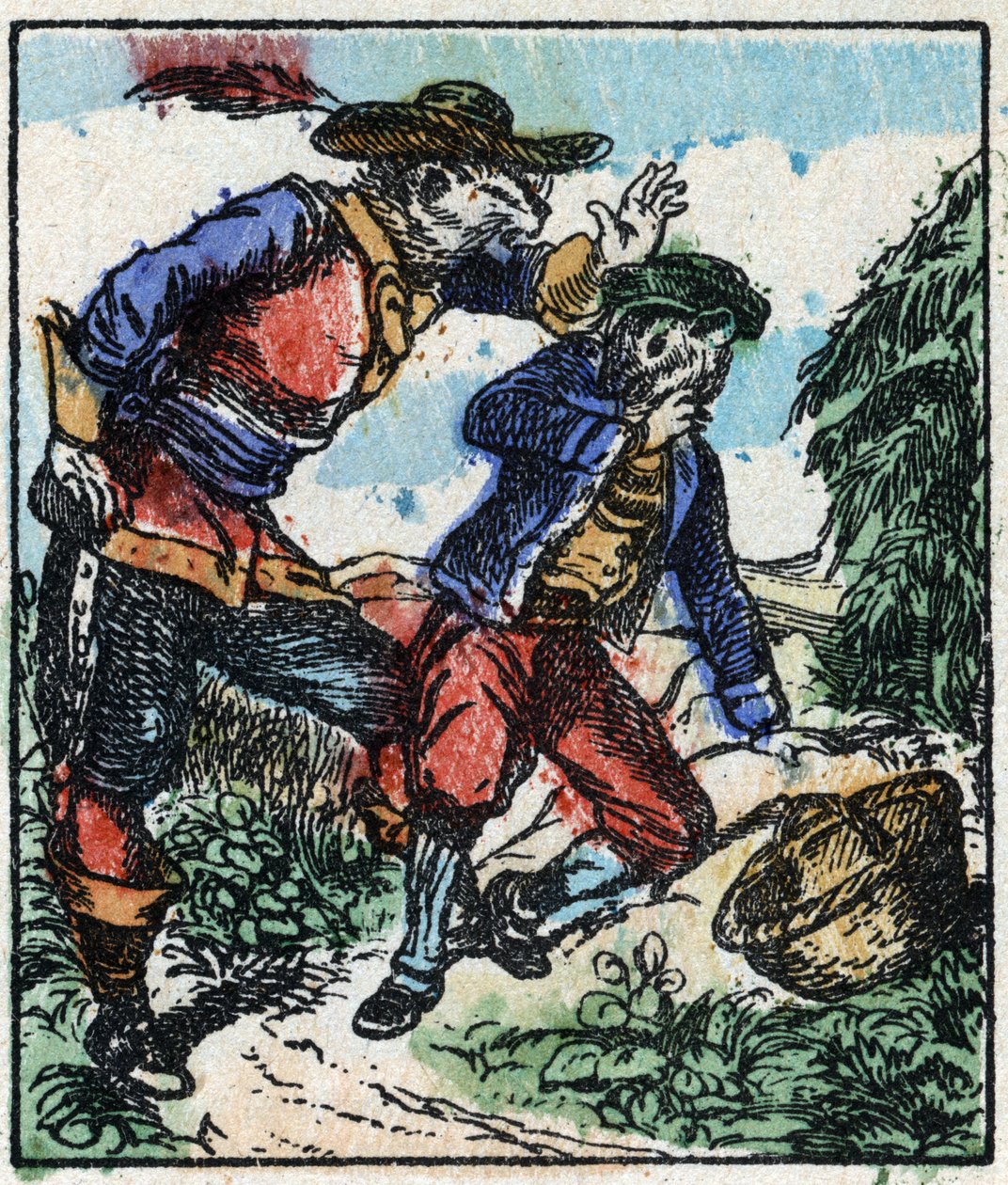 Illustrasjon av fortellingen "" Raminagrobis og musene "" Tregravering fra Imaging Pellerin - Epinal, sd. Sent på 1800-tallet. av French School