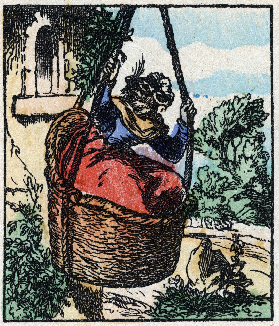 Illustrasjon av historien "" Raminagrobis og musene "" Tregravering fra Imaging Pellerin - Epinal, sd. Sent på 1800-tallet. av French School