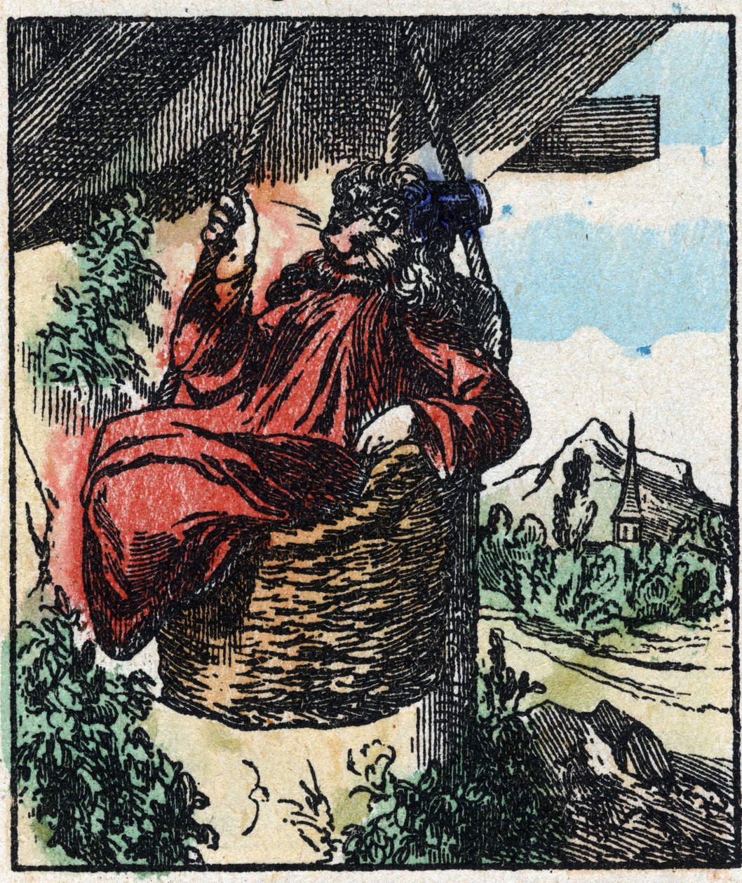 Illustrasjon av historien "" Raminagrobis og musene "" Tregravering fra Imaging Pellerin - Epinal, sd. Sent på 1800-tallet. av French School