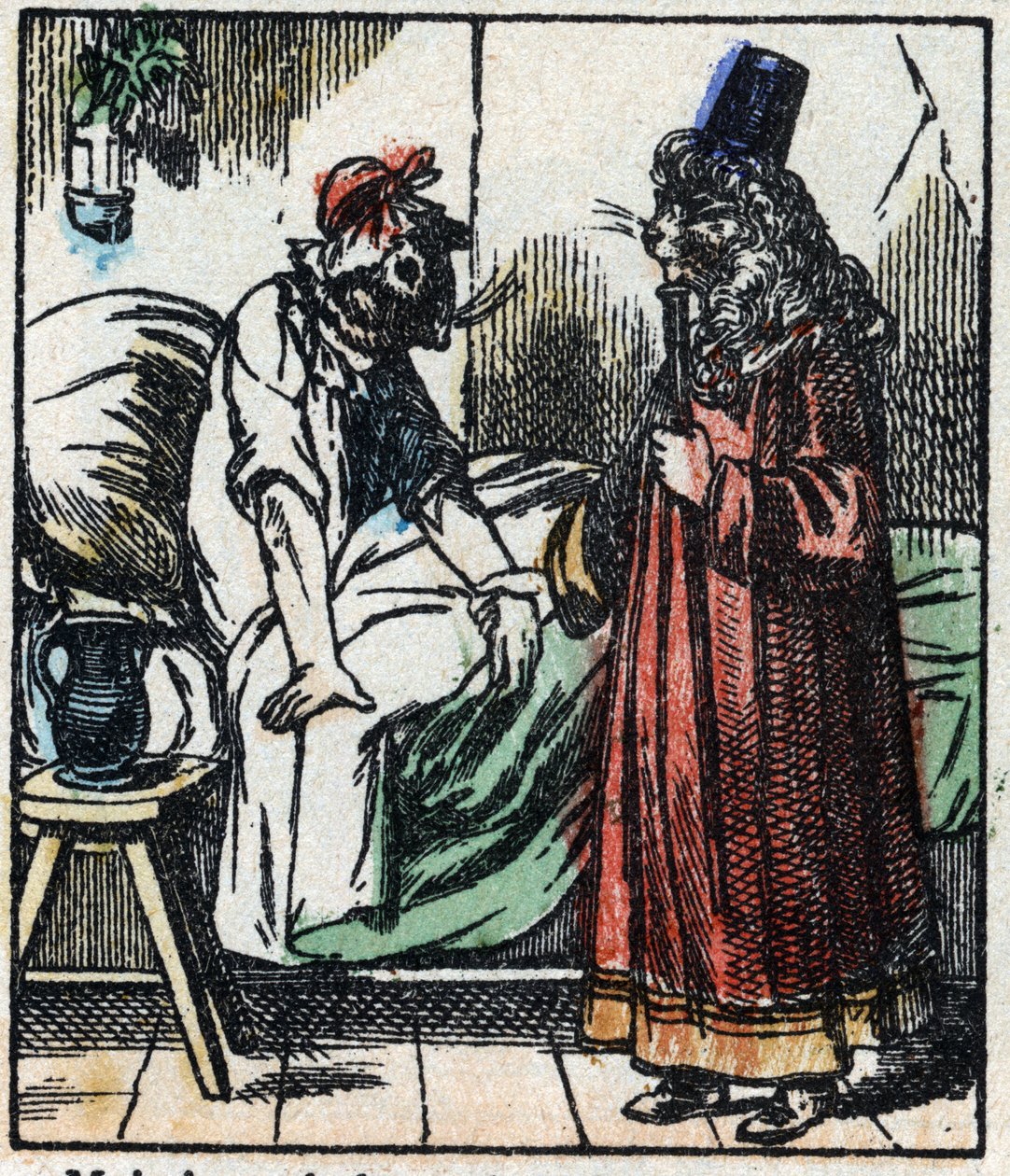 Illustrasjon av historien "" Raminagrobis og musene "" Tregravering fra Imaging Pellerin - Epinal, sd. Sent på 1800-tallet. av French School