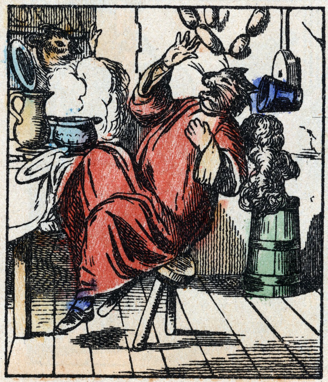 Illustration of the tale “” Raminagrobis and the mice “” Wood engraving from Imaging Pellerin - Epinal, sd. Late 19th century. av French School