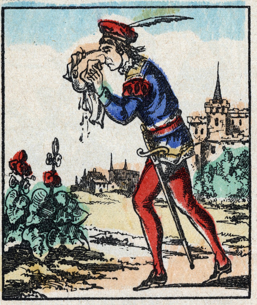 Illustrasjon av fortellingen «The Adventures of Grand Flandrin»» Tregravering fra Imaging Pellerin - Epinal, sd. Sent på 1800-tallet. av French School