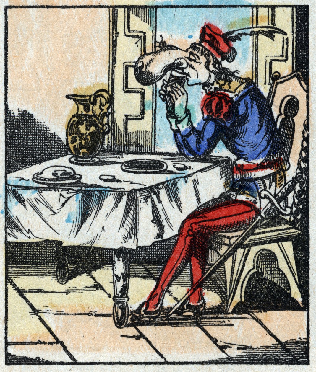Illustration of the tale “The Adventures of Grand Flandrin”” Wood engraving from Imaging Pellerin - Epinal, sd. Late 19th century. av French School
