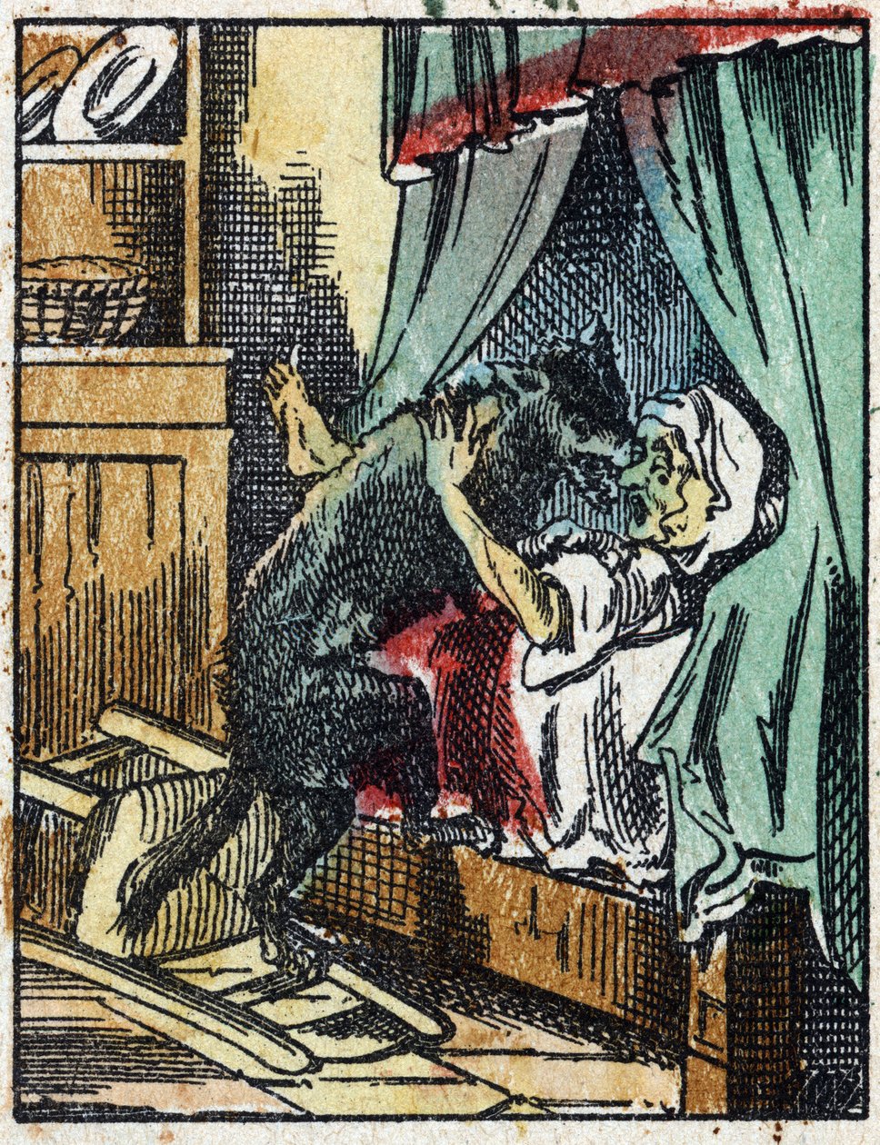 Illustrasjon av historien "Den lille rødhette"" av Charles Perrault. Tregravering fra Imaging Pellerin - Epinal, sd. Sent på 1800-tallet. av French School