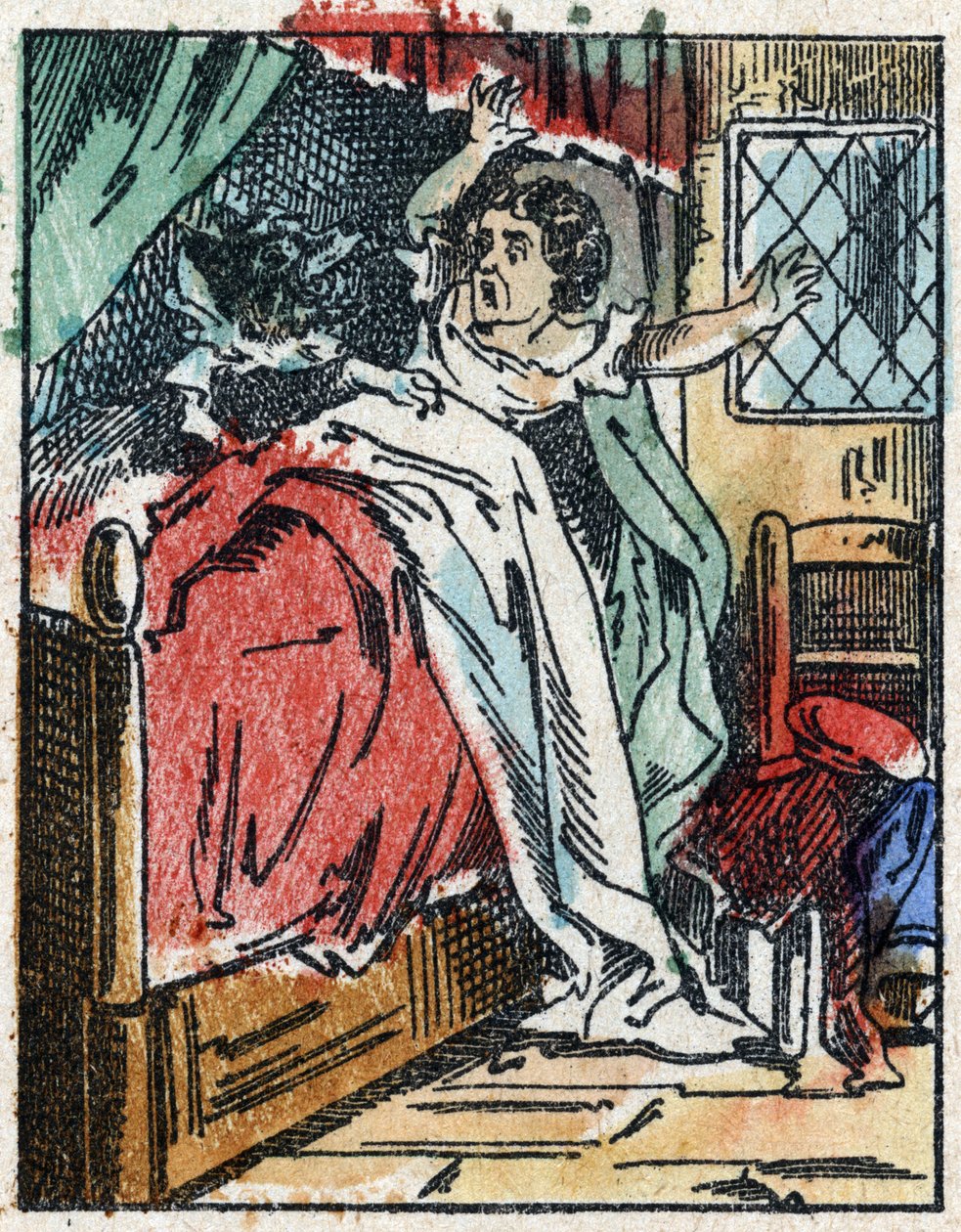 Illustrasjon av historien "Den lille rødhette"" av Charles Perrault. Tregravering fra Imaging Pellerin - Epinal, sd. Sent på 1800-tallet. av French School