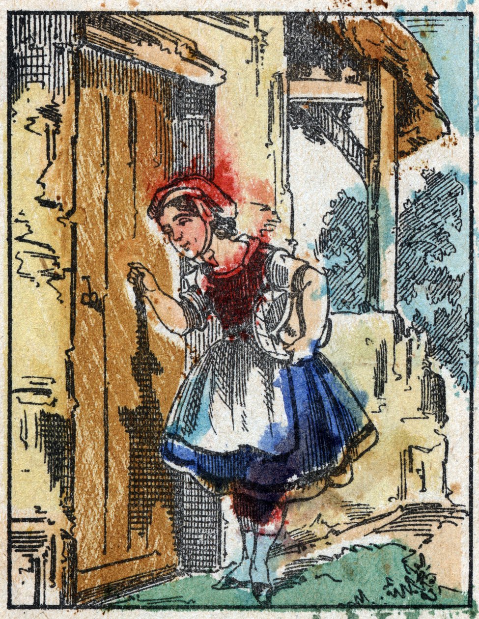 Illustration of the tale “The Little Red Riding Hood”” by Charles Perrault. Wood engraving from Imaging Pellerin - Epinal, sd. Late 19th century. av French School