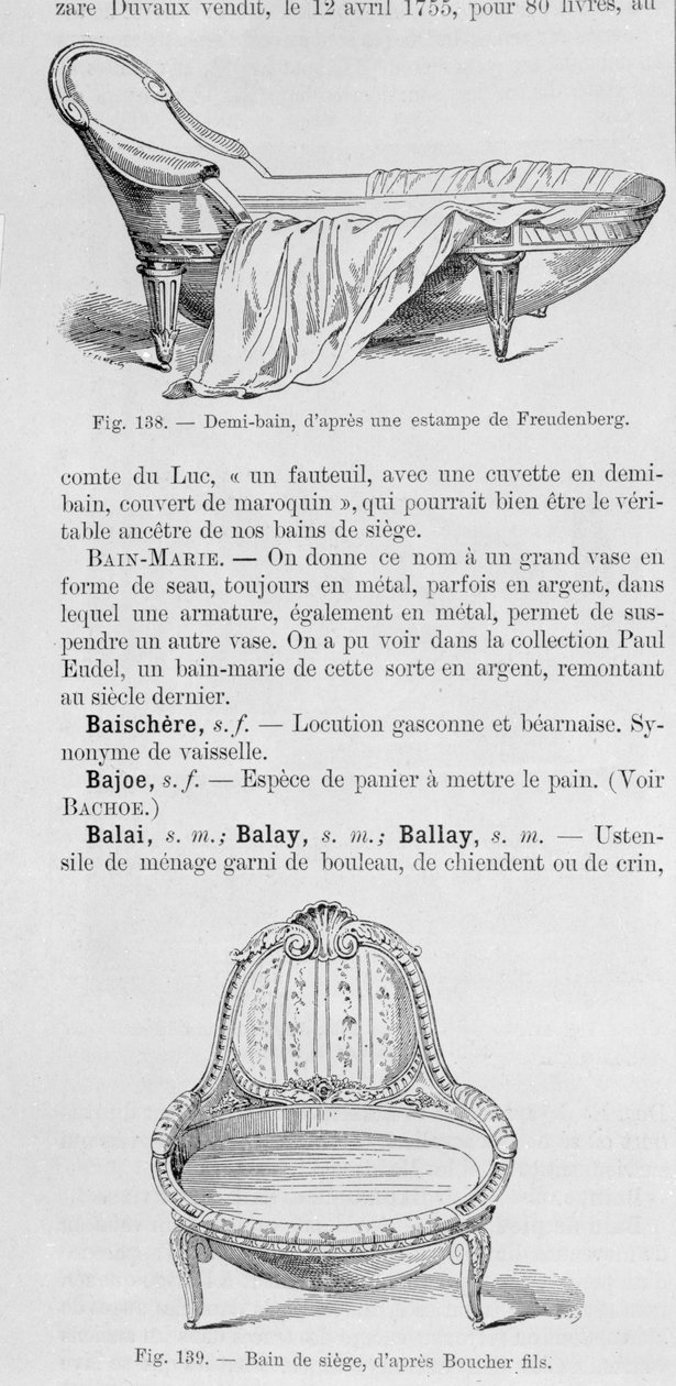 Illustrasjoner av en demi-bain og en bain de siege, 1700-tallet av French School