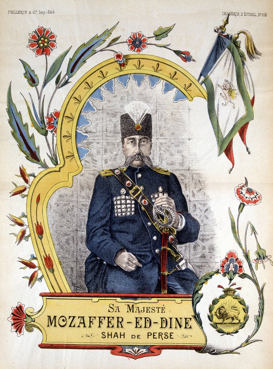 Bilde av epinal, Mozaffer ed dine (Mozaffer-ed-dine, Mozzafar-al-Din, Mozzafar al Din, Mozaffaredin) sjah fra Persia fra 1896 til 1906. av French School