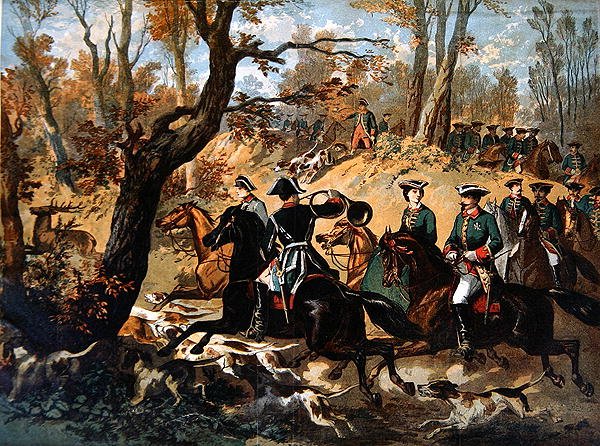 Imperial Hjort-jakt i Compiegne-skogen (ca. 1860) (litho-farge) av French School