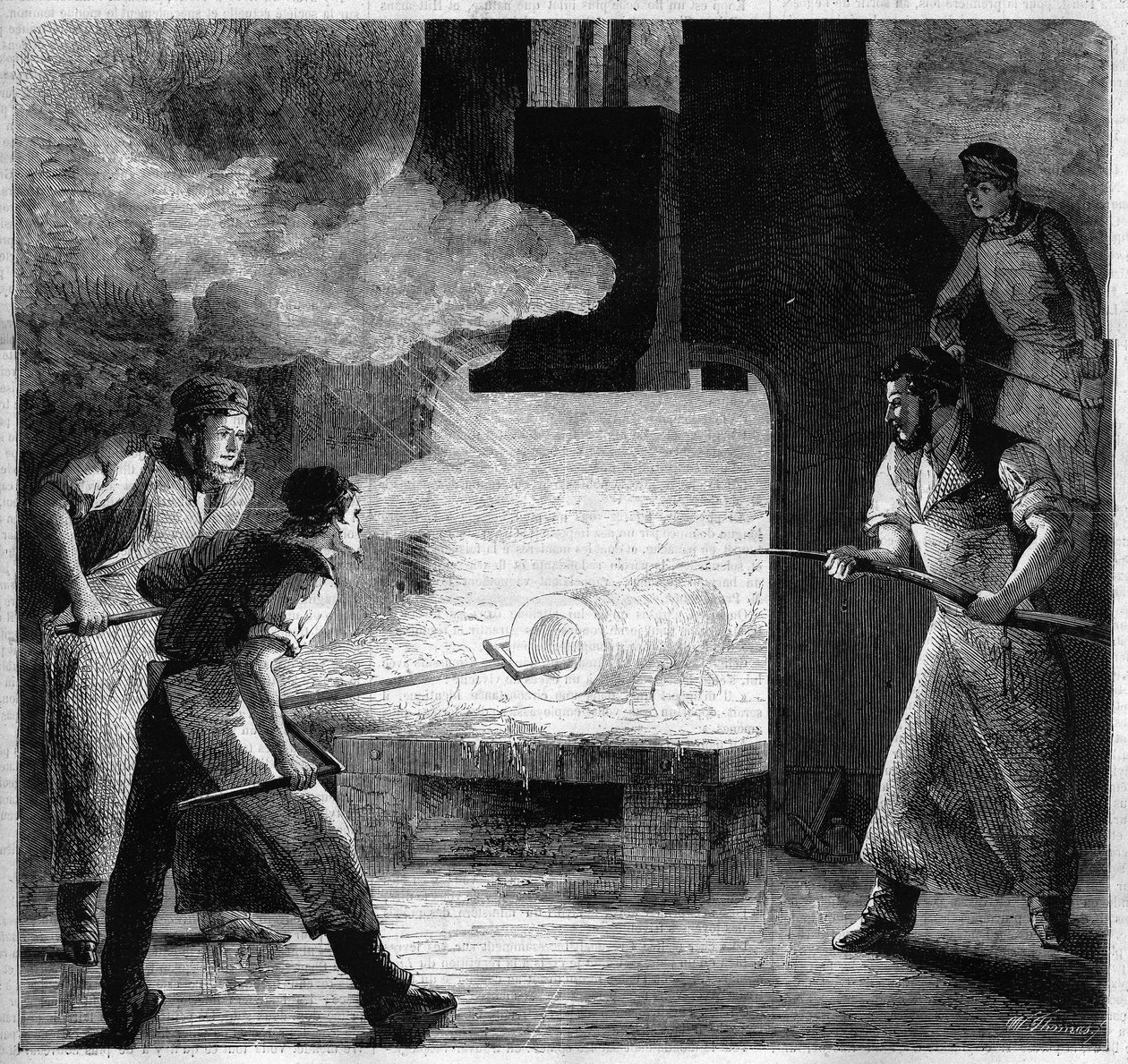Imperiale foundry of Douai, manufacture of a barrel in steel rod. engraving av French School