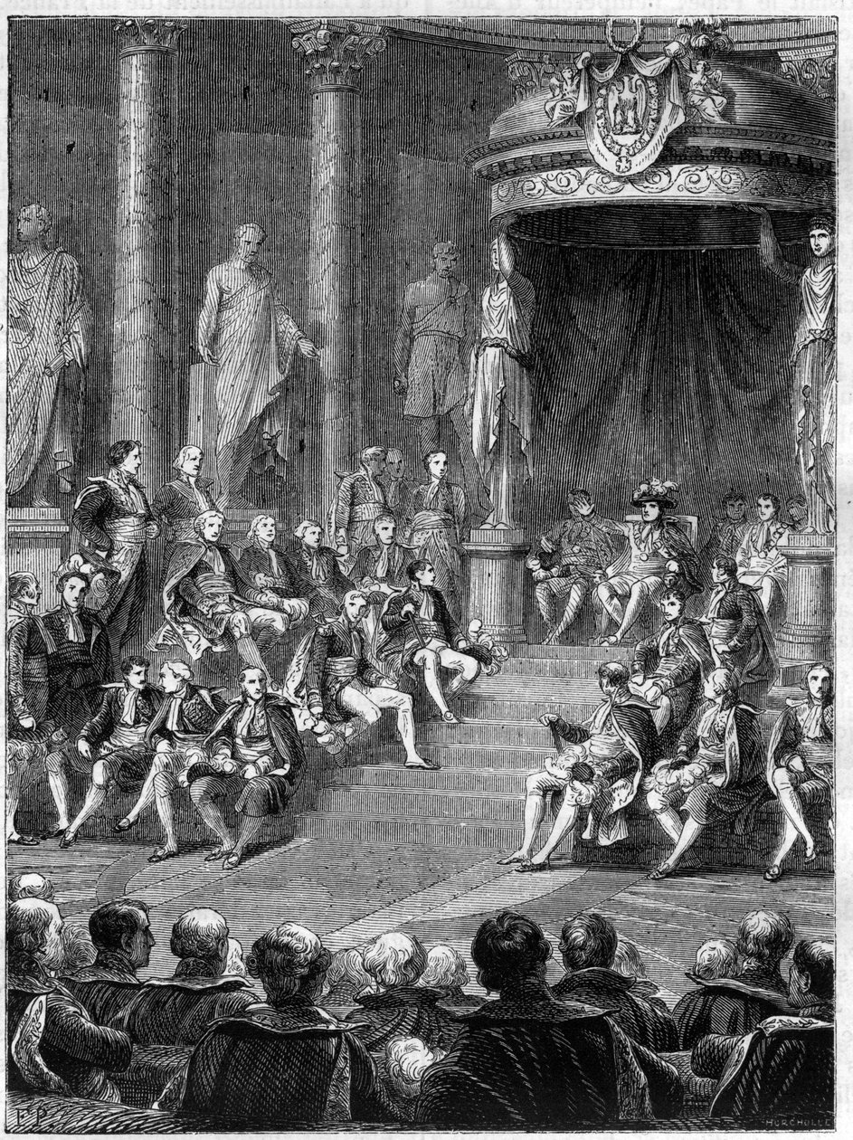 Imperiale seance i senatet: tale av Napoleon om grunnloven av det nye riket Italia i 1805 - i "Histoire de l