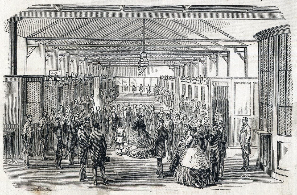 Imponer Eugenie og Imperial Prince besøker Bank of France, 23. juni 1866 - - gravering i Le MONDE Illustrous DU 07/07/1866 av French School