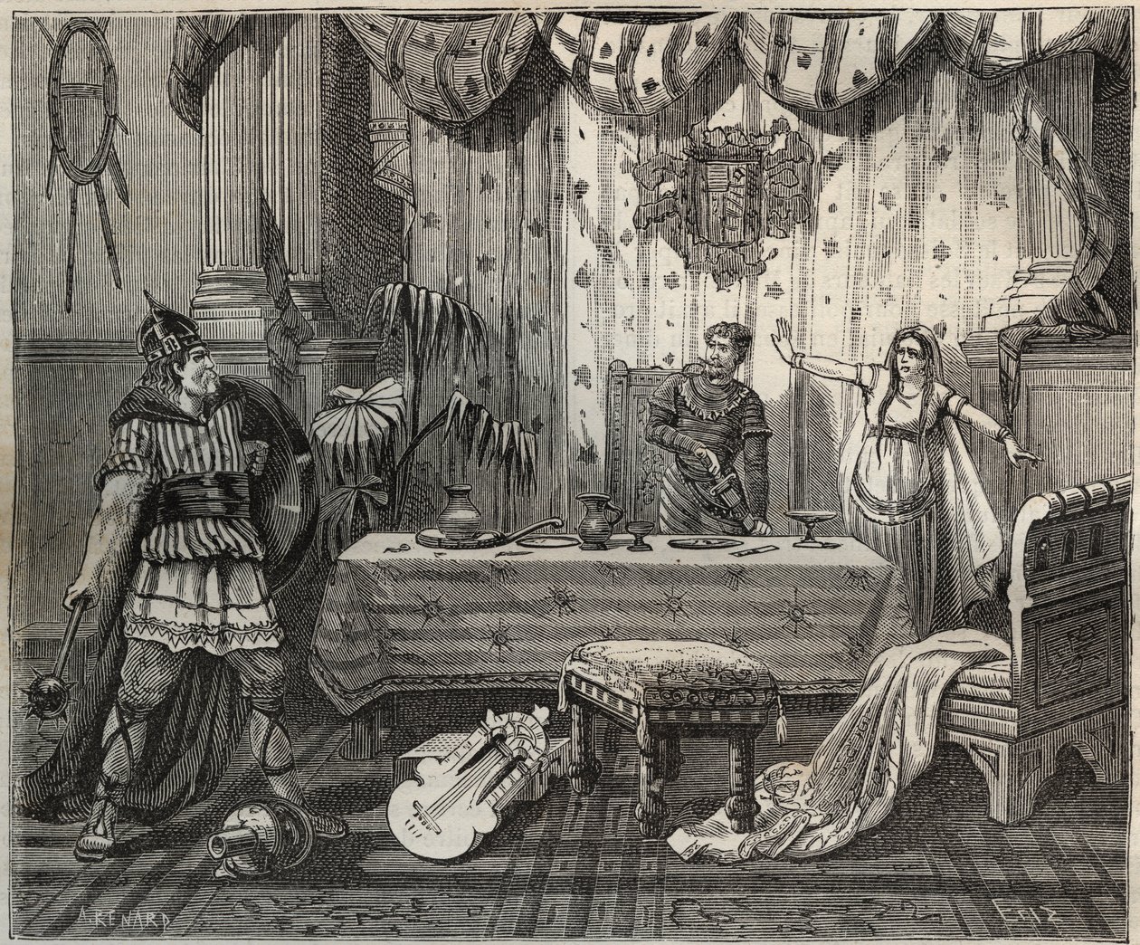 I 978 gikk Lothaire (941-986), kongen av frankene (Lothair) inn i palasset til Otto II av Det hellige rike (955-983) og hans kone Theophano eller Theophanu eller Theophania Skleraina (655-991) i Aachen, men imperiale familie var i stand til å fange. illust av French School