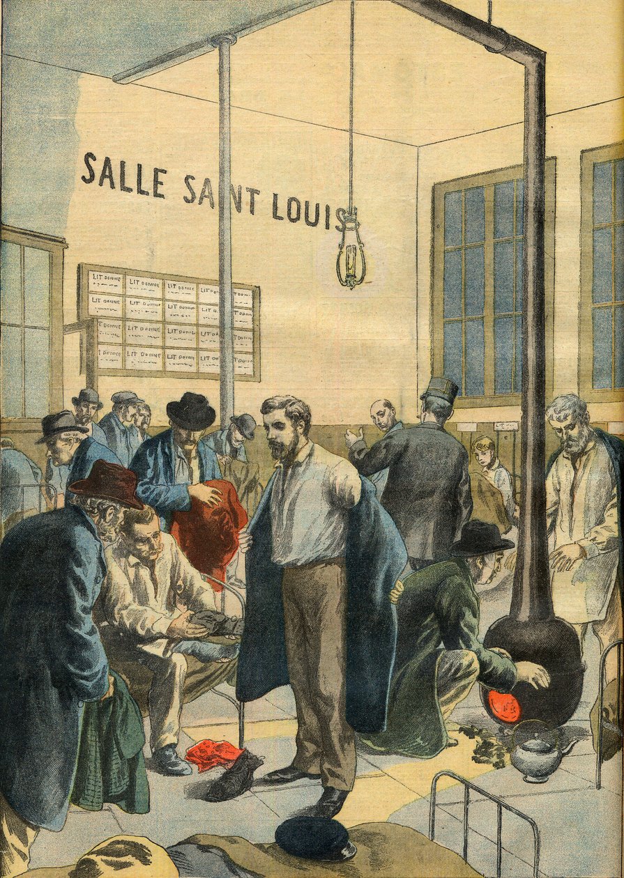 I et krisesenter for hjemløse. På nattasylet i Paris - Illustrasjon for Le petit Journal av French School