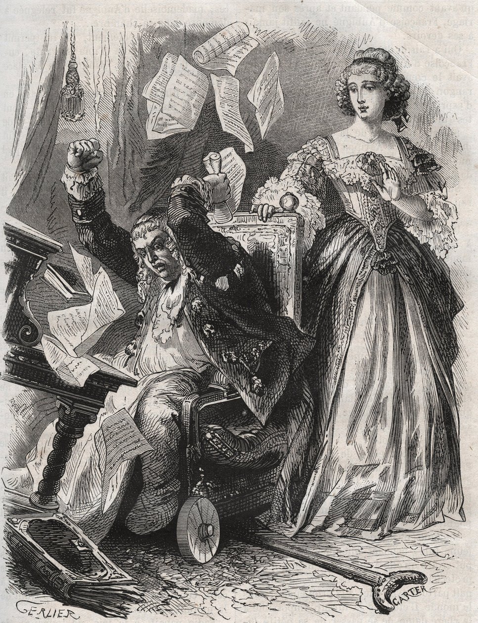 In the prey of mad rage, he made feathers, books and papers fly: anger of the poet Paul Scarron (1610-1660) in front of his wife, Francoise d