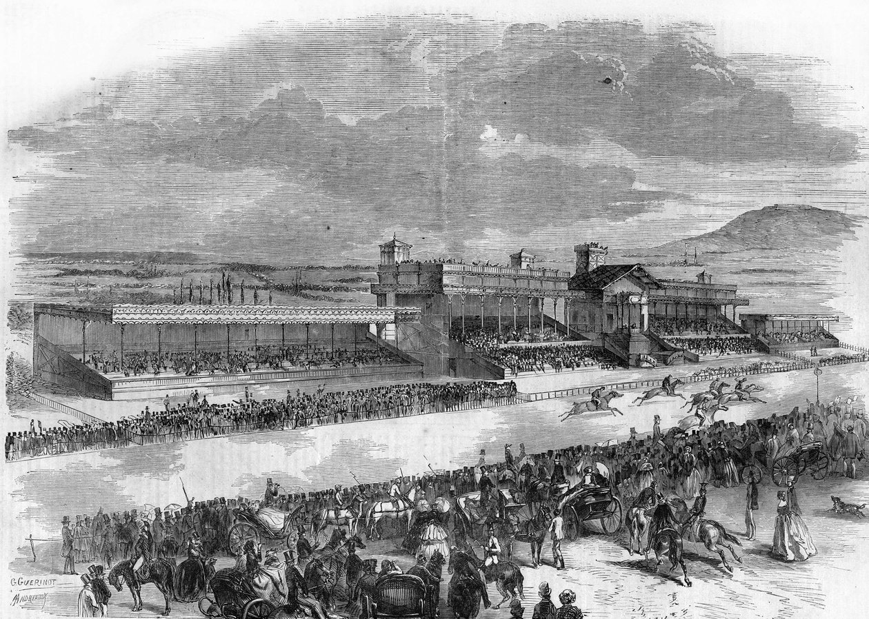 Inauguration of the horse races at the Bois de Boulogne in 1857. av French School