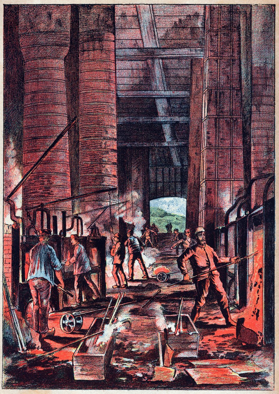 Industrial Revolution - Puddling furnace - Puddler Ovens (Puddlage) - Engraving in “” Sciences made available to all - Popular physics and chemistry” by Alexis Clerc - End 19th century - Private collection av French School