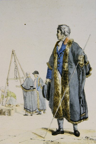 Inspektør for vekter og mål i Polen, ca. 1817 (fargegravering) av French School