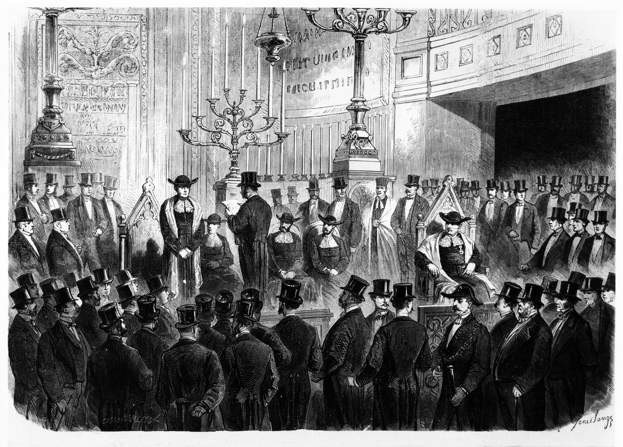 Installasjon av Lazard Isidor som overrabbiner i Frankrike i 1867 ved synagogen i Rue Notre-Dame-de-Nazareth i Paris av French School