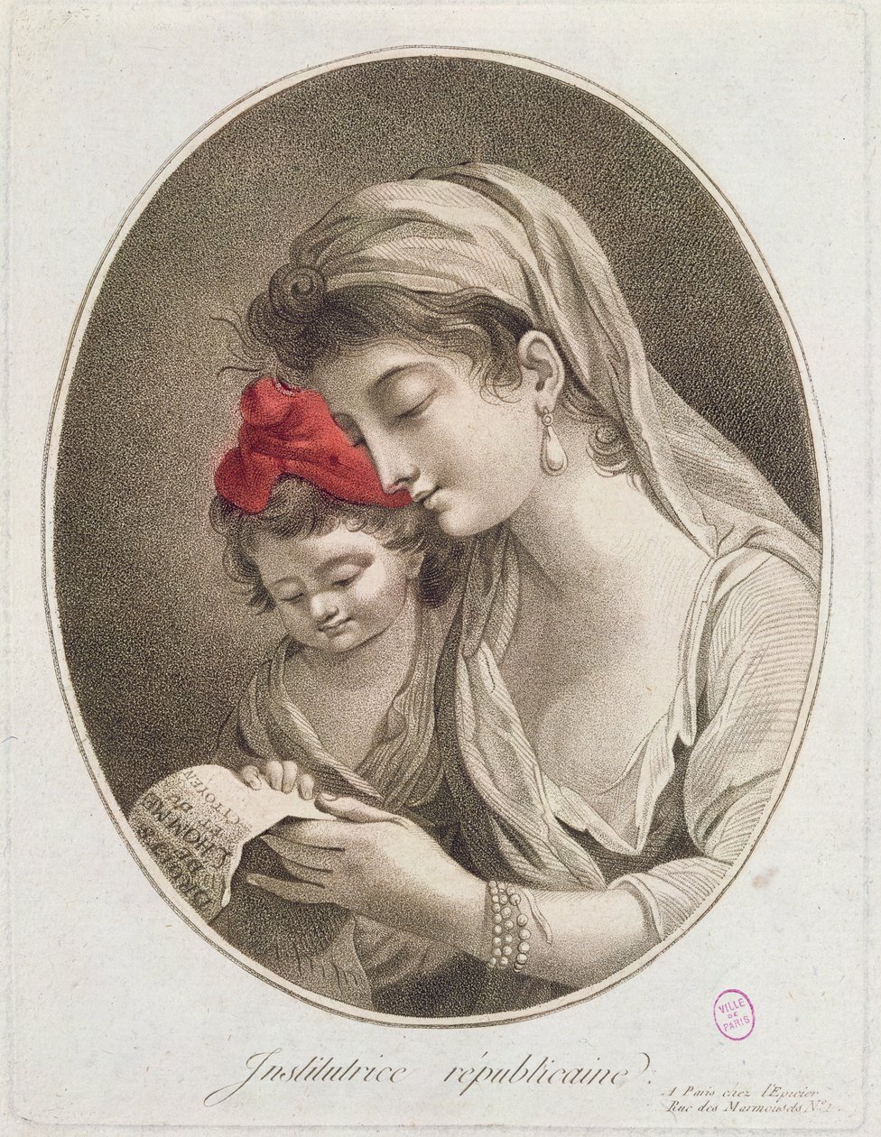 Instituttrice Republicaine. ca. 1789 (fargegravering) av French School