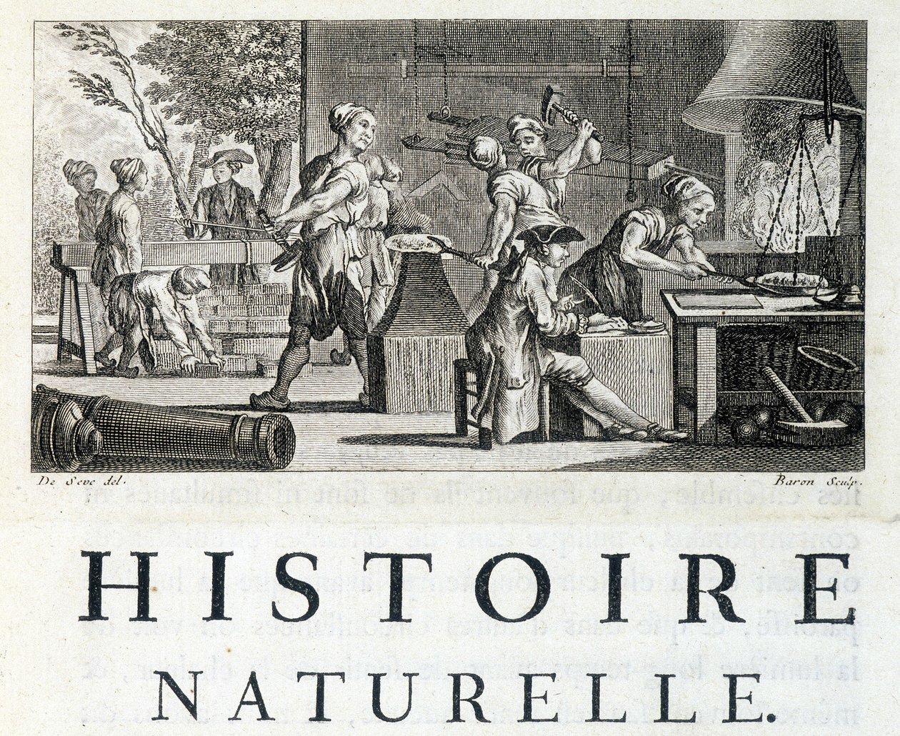 Interiør i en smie - i "" Naturhistorie, generelt og spesielt"" av Buffon av French School