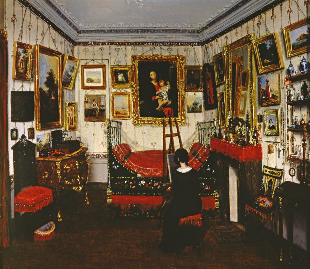 Interiør i et rom med et damemaleri, 1850 av French School