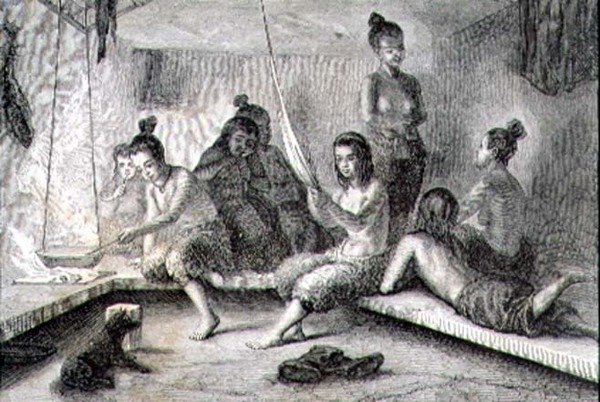 Interiør av en eskimohytte på 1860-tallet (gravering) av French School