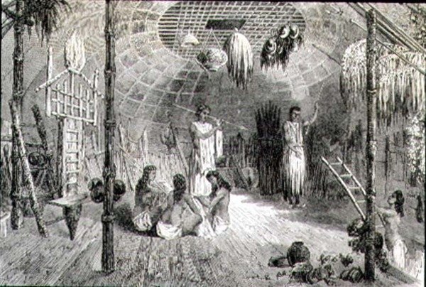 Interiør av en indisk hytte på 1860-tallet (gravering) av French School