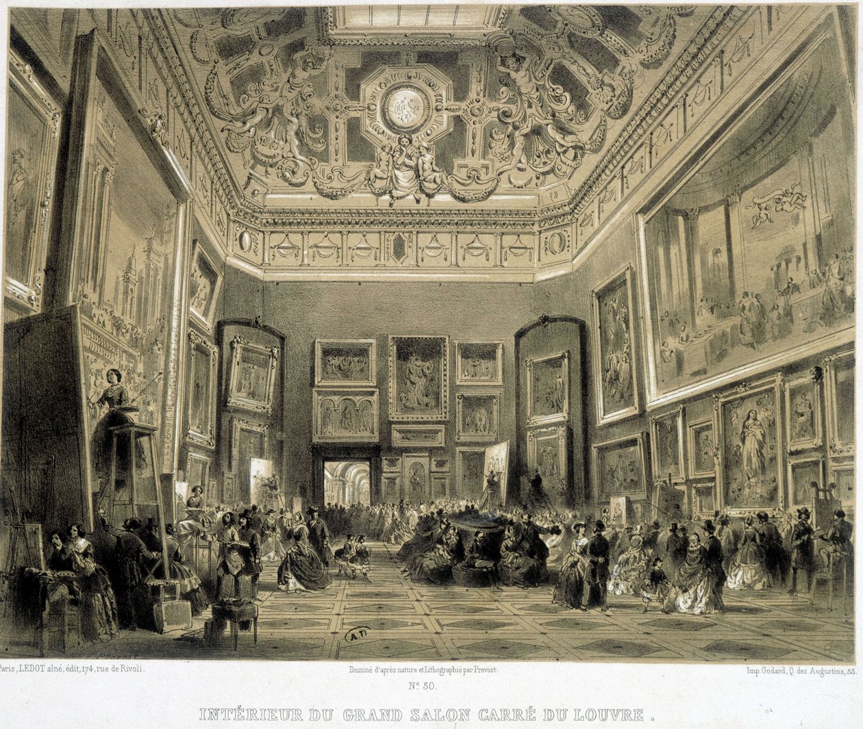 Interiøret i Grand Salon Carre du Louvre. av French School