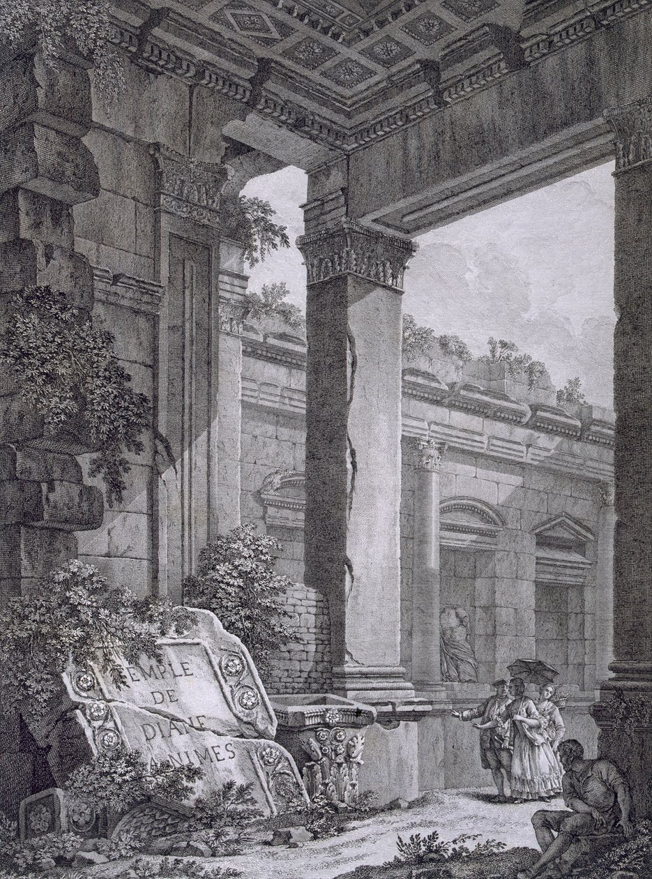 Interiør av Diana-tempelet, Nimes, fra Antiquities of France: Vol I, Monuments of Nimes av French School